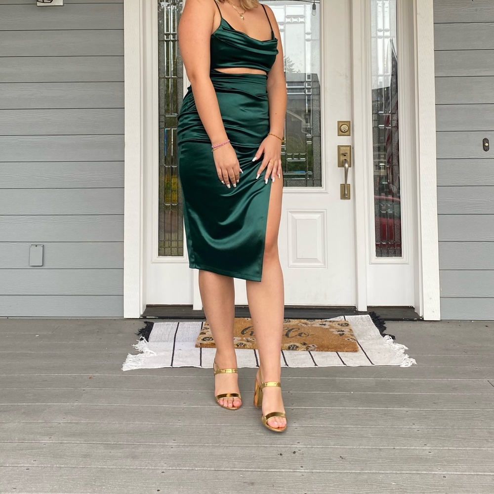 Forest Green Satin Dress!